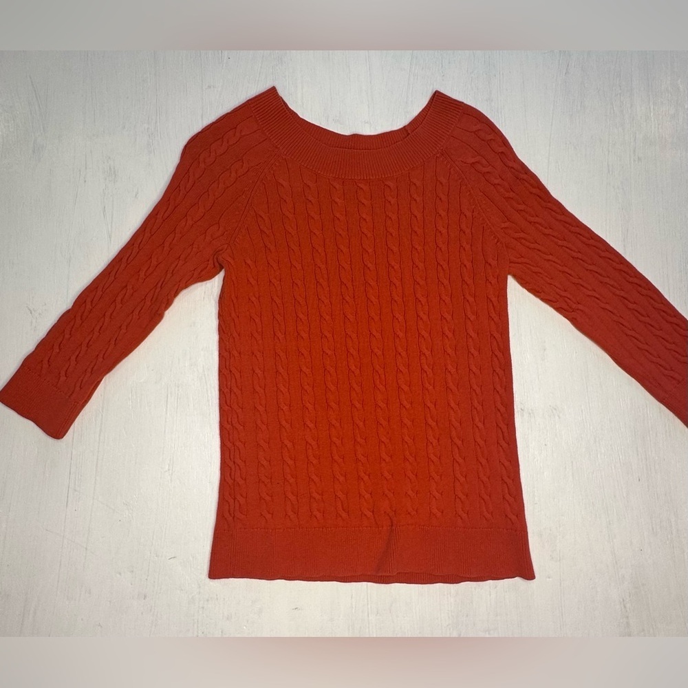 LOFT Burnt Orange Cable Knit Cotton Sweater – Medium